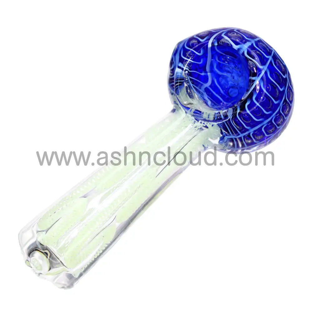 5 In - Fancy Tails Spiderweb Blue Hand Pipe Spoon