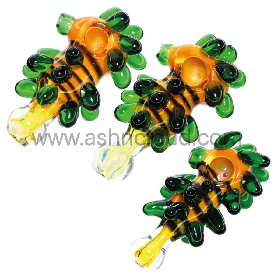 5 Inch Spiked Glass Hand Pipe with Green Knobs