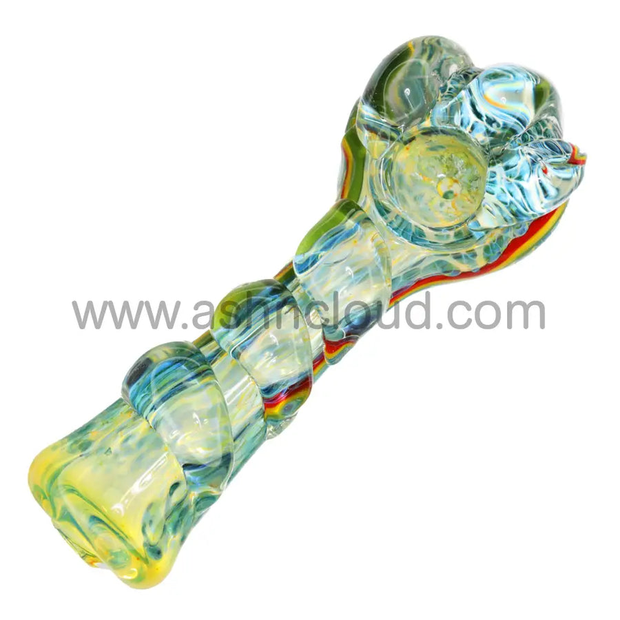 5 Inch Fumed Blue Rasta Glass Spoon Hand Pipe with Nubs