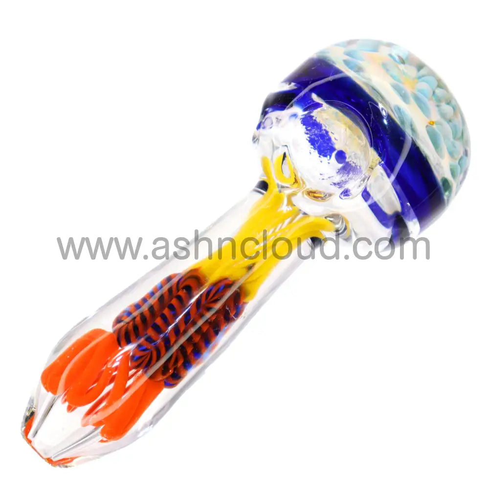 5 In - Honeycomb Head Exotic Handle Glass Hand Pipe Spoon