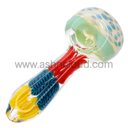 5 In - Honeycomb Head Exotic Handle Glass Hand Pipe Spoon