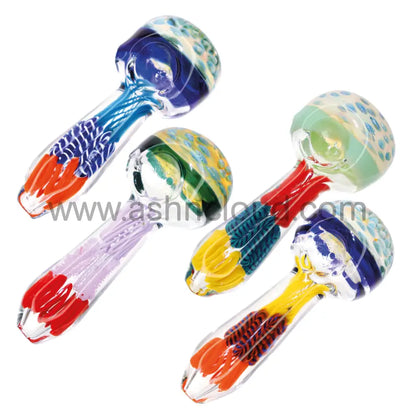 5 In - Honeycomb Head Exotic Handle Glass Hand Pipe Spoon