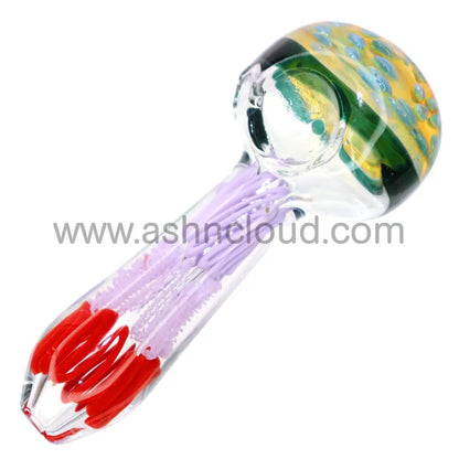 5 In - Honeycomb Head Exotic Handle Glass Hand Pipe Spoon