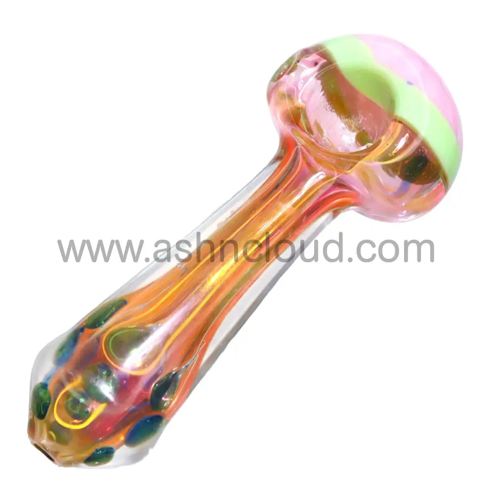 5 In - Honeycomb Multicolro Head And Doted Handle Spoon Hand Pipe