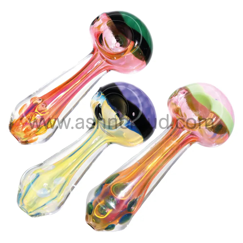 5 In - Honeycomb Multicolro Head And Doted Handle Spoon Hand Pipe