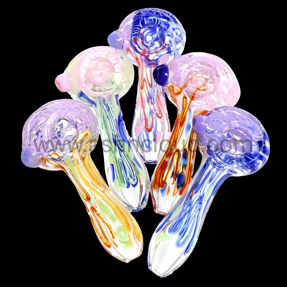 4.5 Inch Color Swirl Ribbon Glass Spoon Pipe