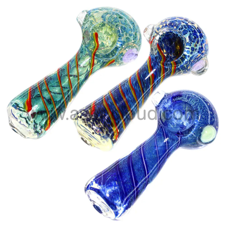 5 Inch Textured Swirl Glass Spoon Pipe, Stripe Design