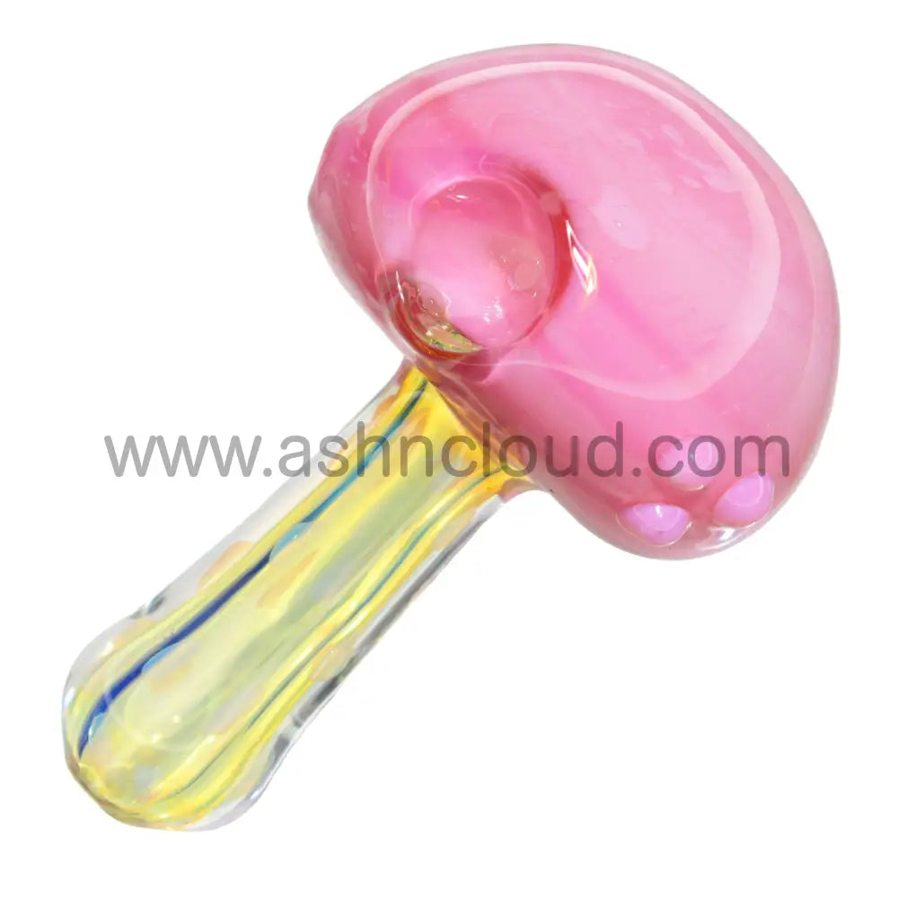 5 In - Pink Fumed Dots Big Head Mushroom Glass Hand Pipe