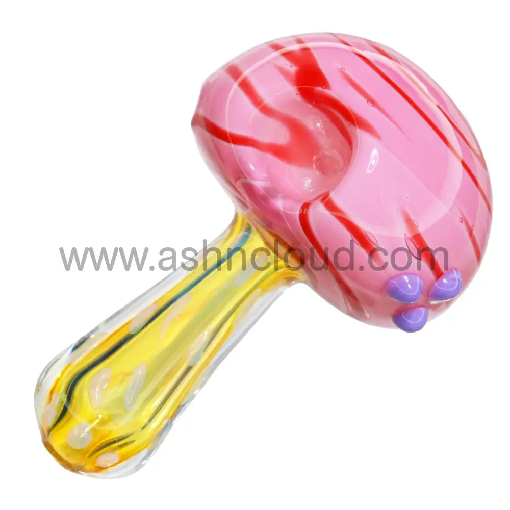 5 In - Pink Fumed Dots Big Head Mushroom Glass Hand Pipe