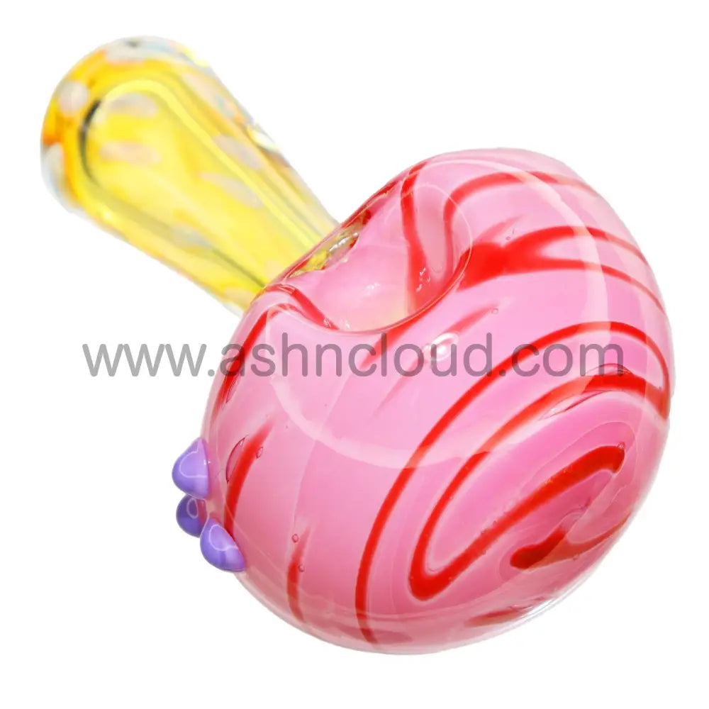 5 In - Pink Fumed Dots Big Head Mushroom Glass Hand Pipe