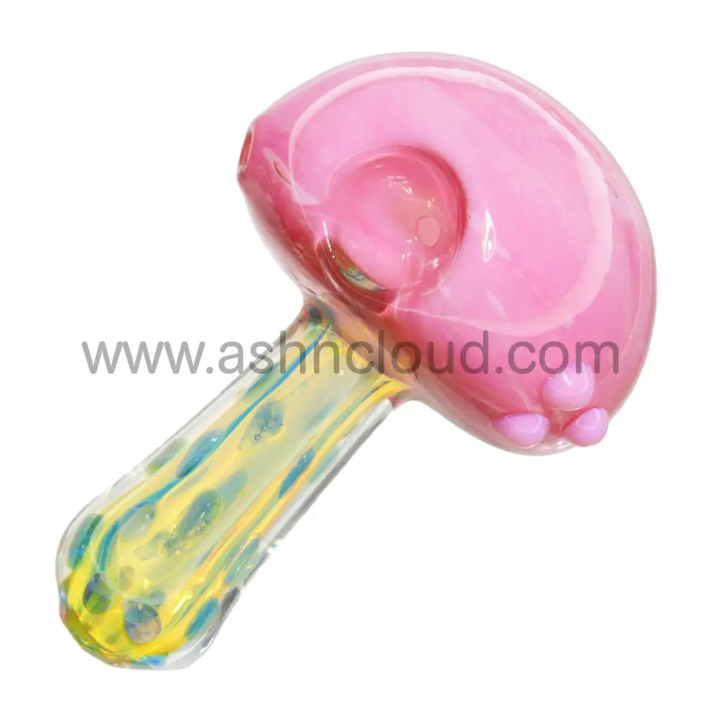 5 In - Pink Fumed Dots Big Head Mushroom Glass Hand Pipe