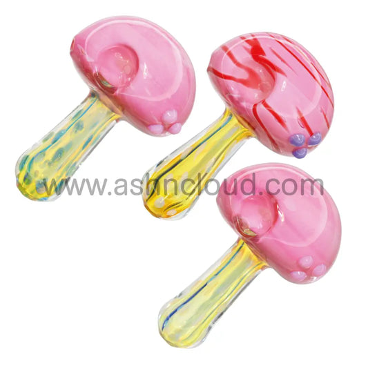 5 In - Pink Fumed Dots Big Head Mushroom Glass Hand Pipe