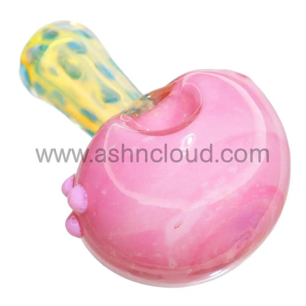 5 In - Pink Fumed Dots Big Head Mushroom Glass Hand Pipe