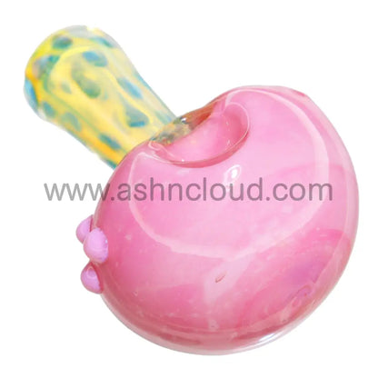 5 In - Pink Fumed Dots Big Head Mushroom Glass Hand Pipe