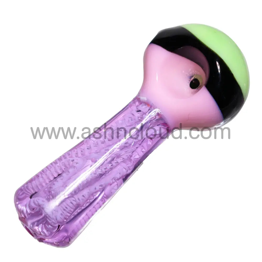 5 In - Pink Implosion Tails Multicolor Head Hand Pipe Spoon