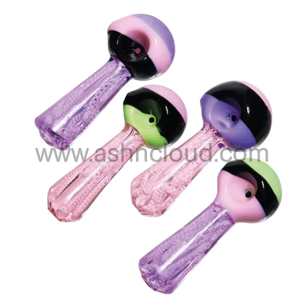 5 In - Pink Implosion Tails Multicolor Head Hand Pipe Spoon