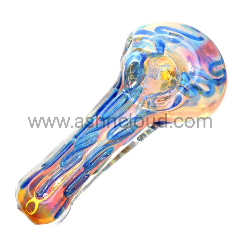 5 In - Pinky Swirl Blue Implosion Hand Pipe Spoon