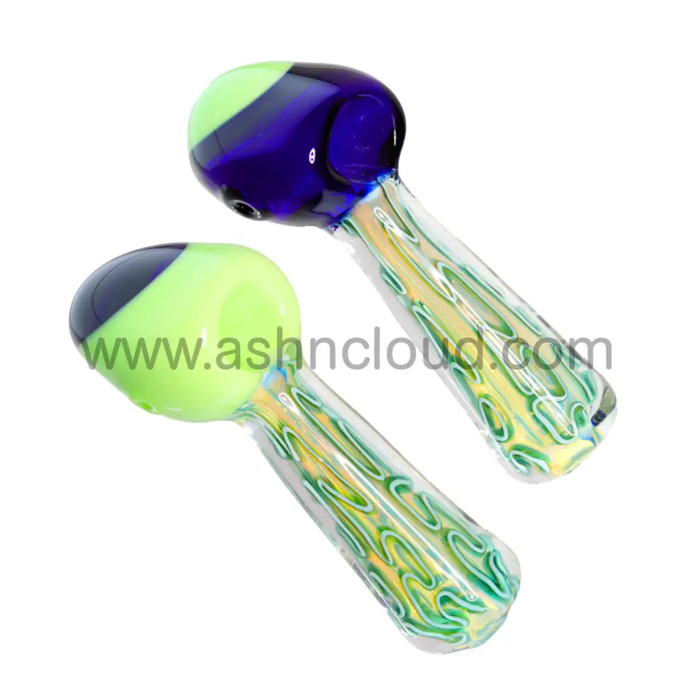 5 Inch Two-Tone Glass Spoon Pipe with Wave Tubing