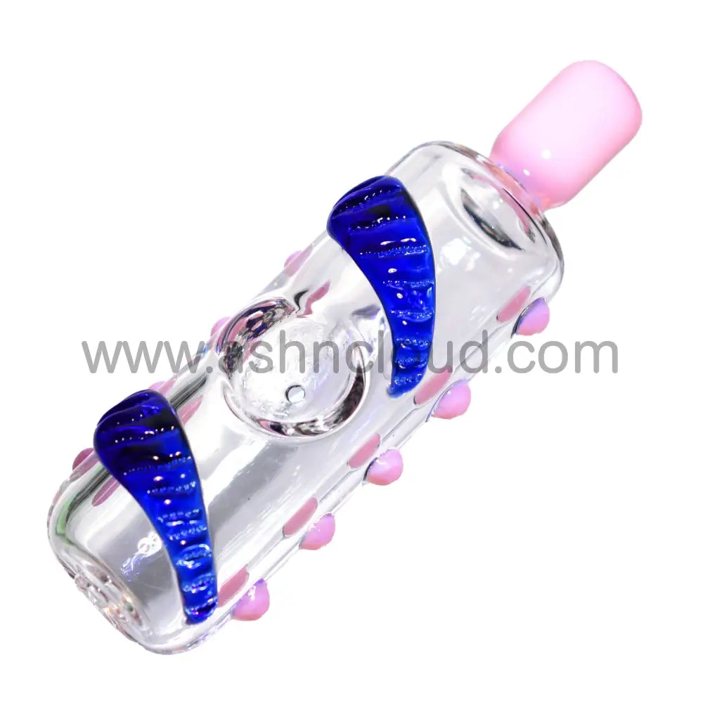 5 In - Round Glass With Leaf And Dots Hand Pipe Spoon
