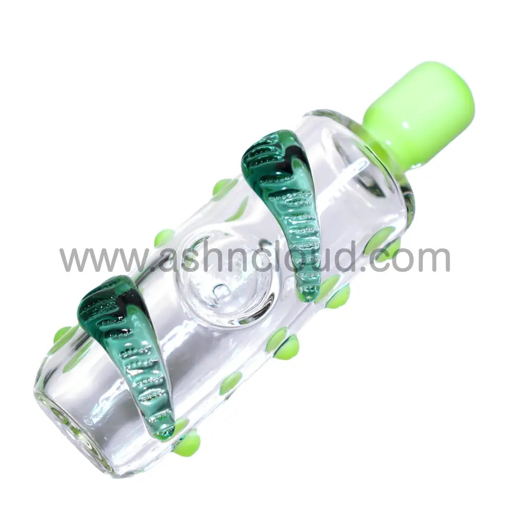 5 In - Round Glass With Leaf And Dots Hand Pipe Spoon