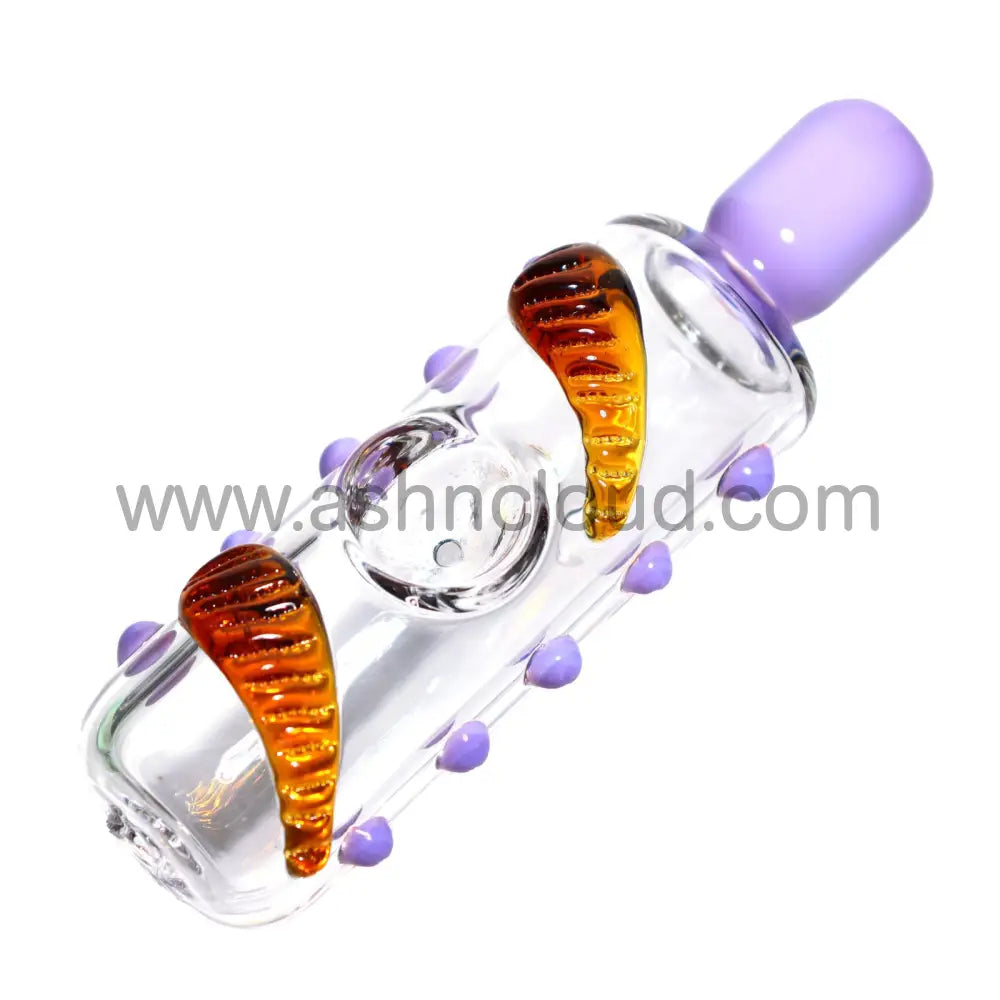 5 In - Round Glass With Leaf And Dots Hand Pipe Spoon