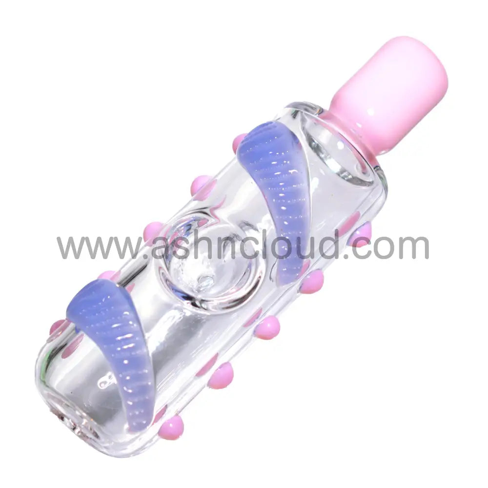 5 In - Round Glass With Leaf And Dots Hand Pipe Spoon