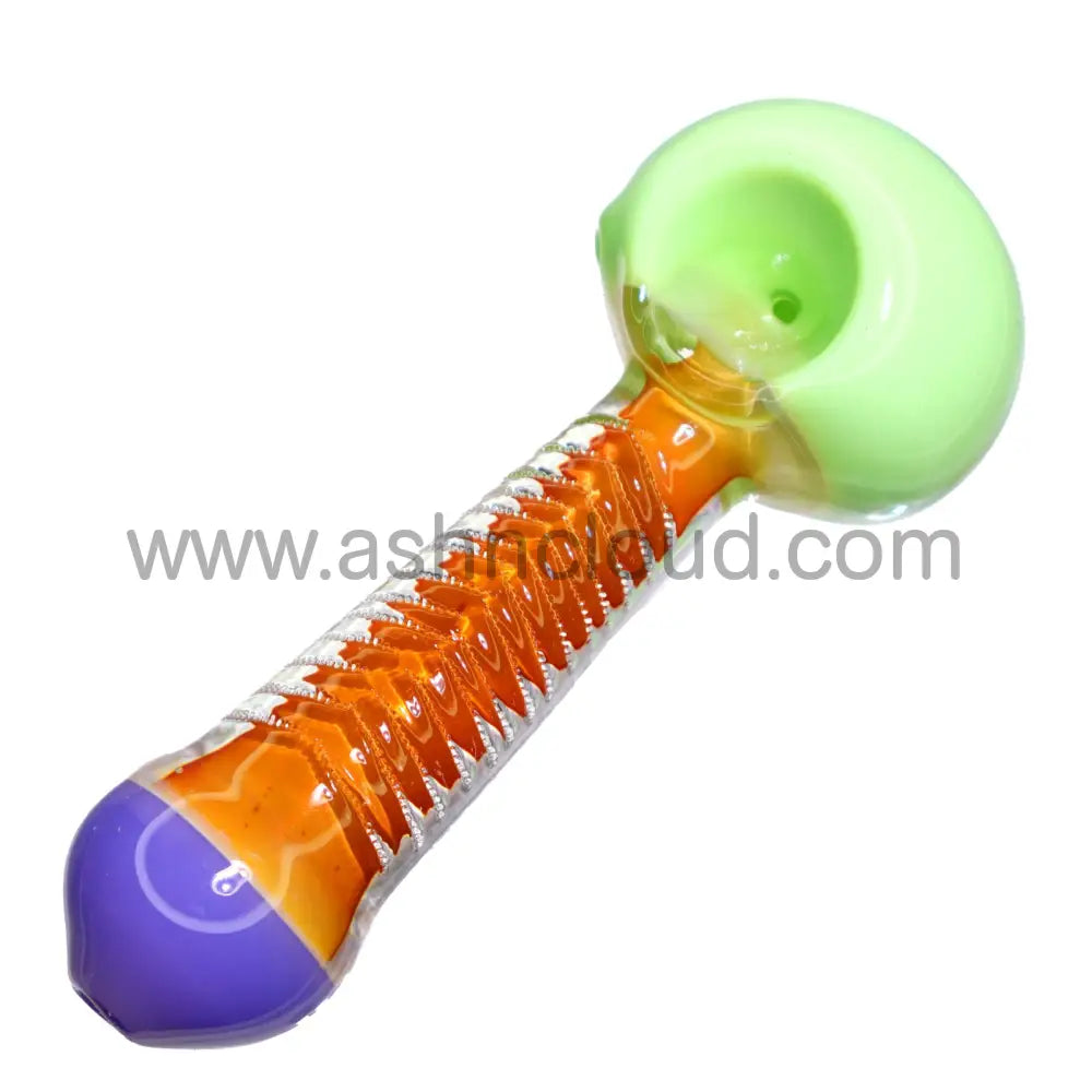 5 In - Slim Hand Pipe Spoon Orange Body Multicolor Handle And Head