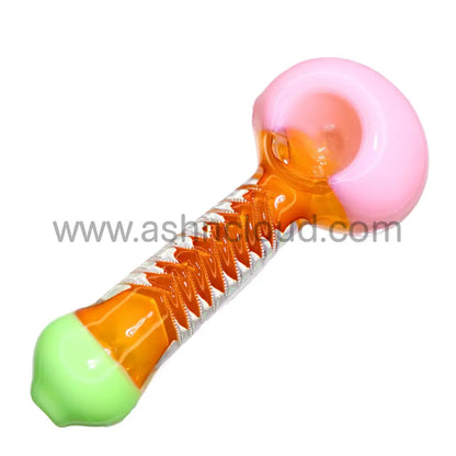 5 In - Slim Hand Pipe Spoon Orange Body Multicolor Handle And Head