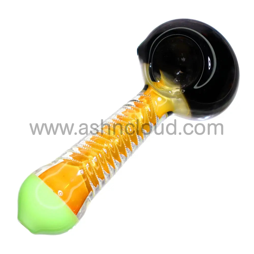 5 In - Slim Hand Pipe Spoon Orange Body Multicolor Handle And Head