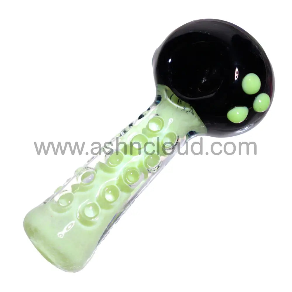 5 In - Slime Colors Head Doted Fancy Glass Hand Pipe Spoon