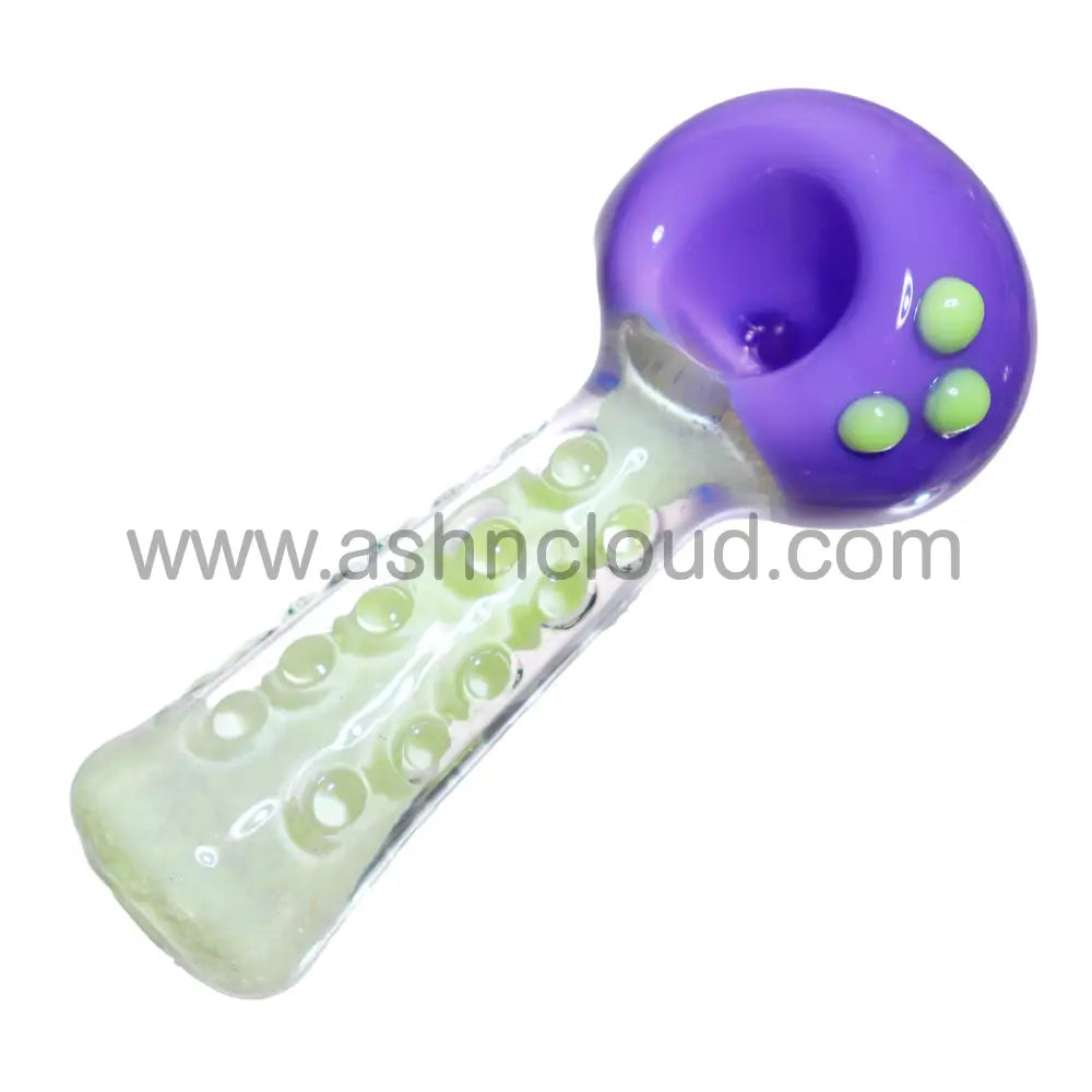 5 In - Slime Colors Head Doted Fancy Glass Hand Pipe Spoon