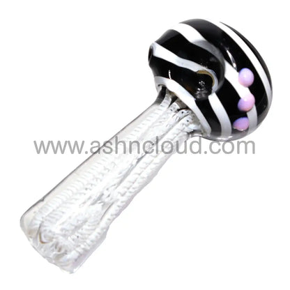 5 In - Streaky Black&White Colored Dots Spoon Hand Pipe