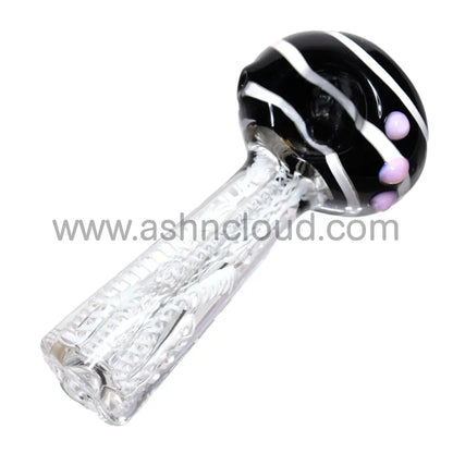 5 In - Streaky Black&White Colored Dots Spoon Hand Pipe