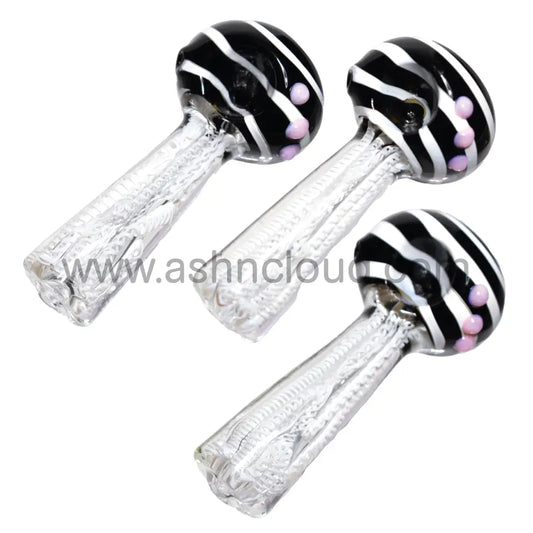 5 In - Streaky Black&White Colored Dots Spoon Hand Pipe