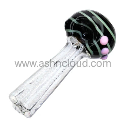 5 In - Streaky Black&White Colored Dots Spoon Hand Pipe