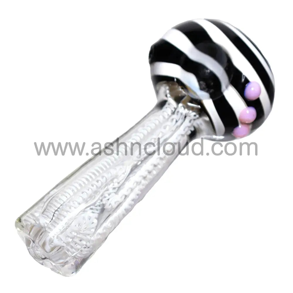 5 In - Streaky Black&White Colored Dots Spoon Hand Pipe