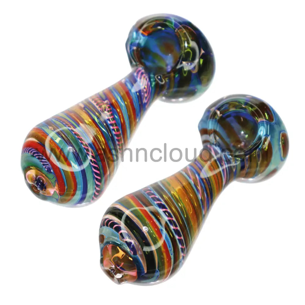 5 In - Swirl Glass Hand Pipe Multicolor Spoon