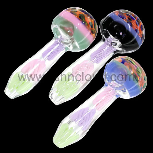 5 in - Swirl Slime Honeycomb Clear Glass Spoon Pipe