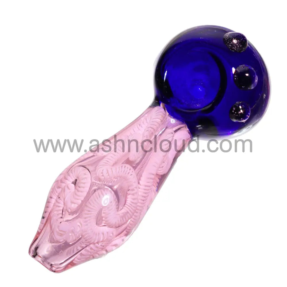 5 In - Swirl Tails Pink Implosion Glass Hand Pipe Spoon