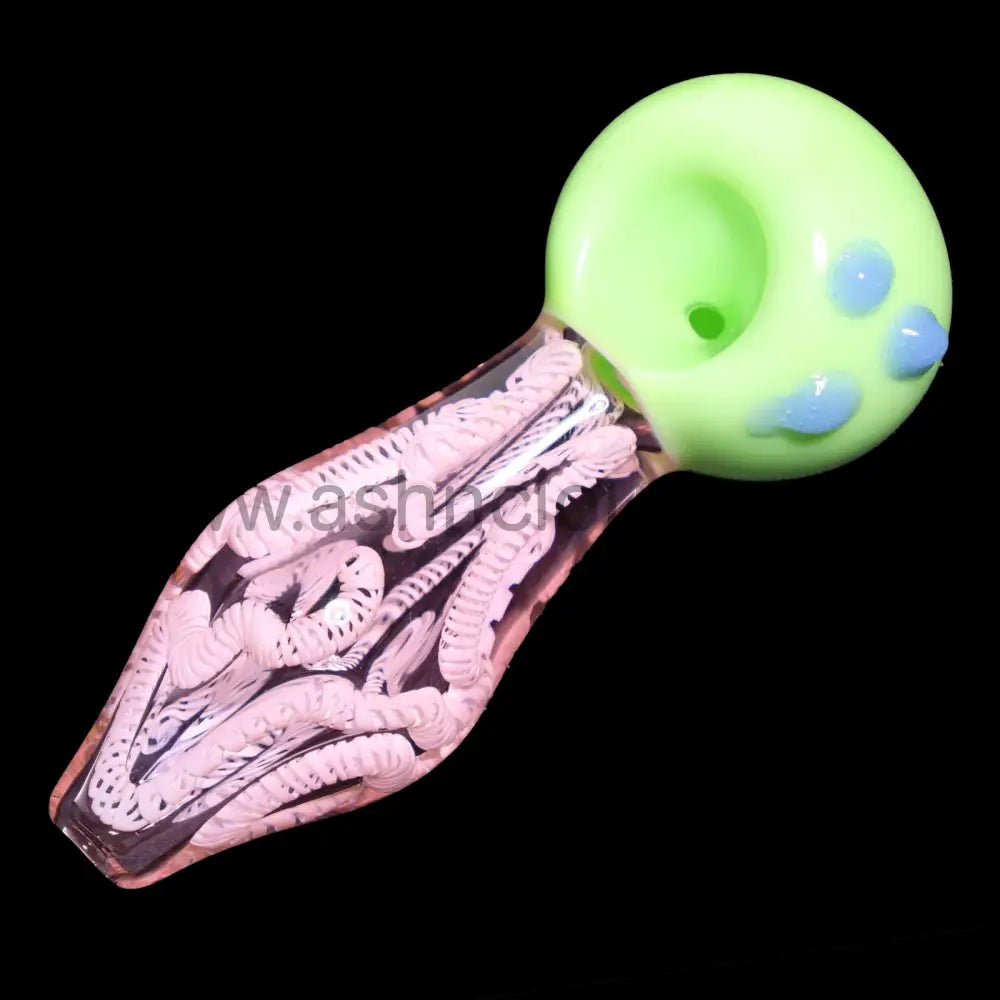5 In - Swirl Tails Pink Implosion Glass Hand Pipe Spoon