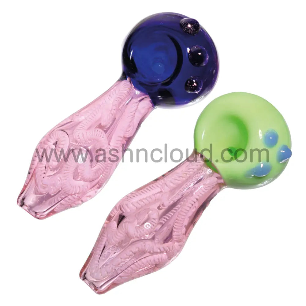 5 In - Swirl Tails Pink Implosion Glass Hand Pipe Spoon