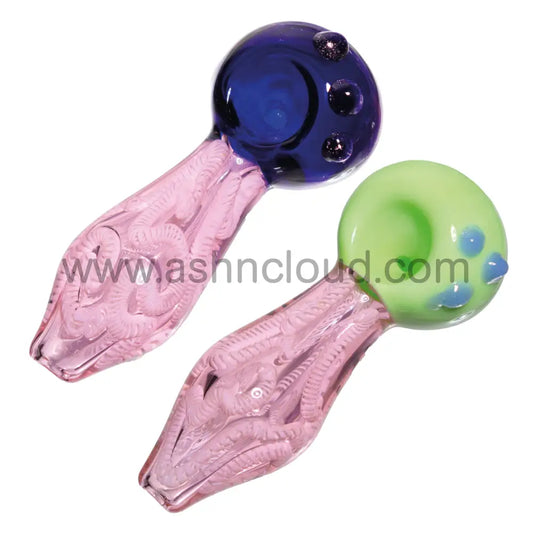 5 In - Swirl Tails Pink Implosion Glass Hand Pipe Spoon