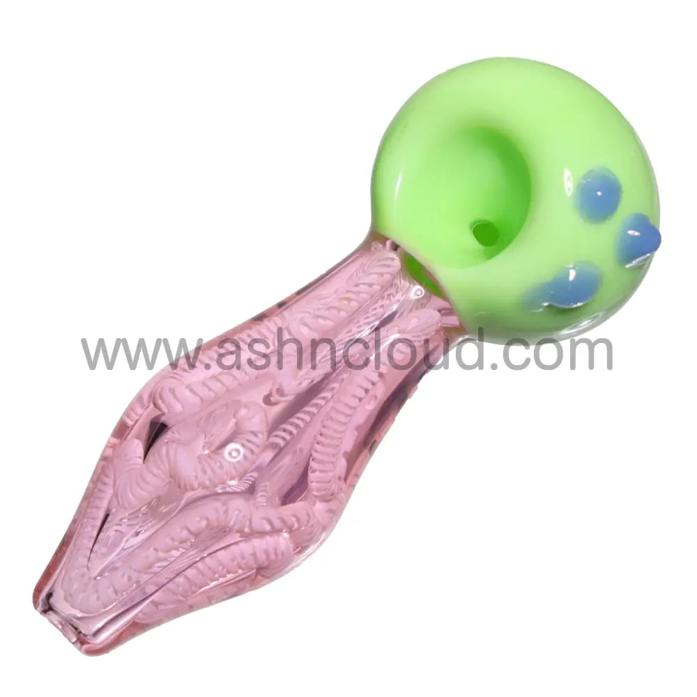 5 In - Swirl Tails Pink Implosion Glass Hand Pipe Spoon