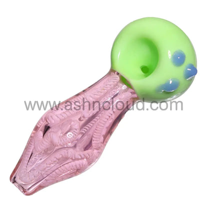 5 In - Swirl Tails Pink Implosion Glass Hand Pipe Spoon