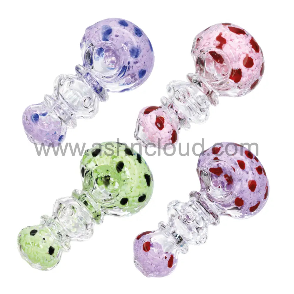 5 In - Triple Ring Clear Multicolor Doted Head Hand Pipe Spoon