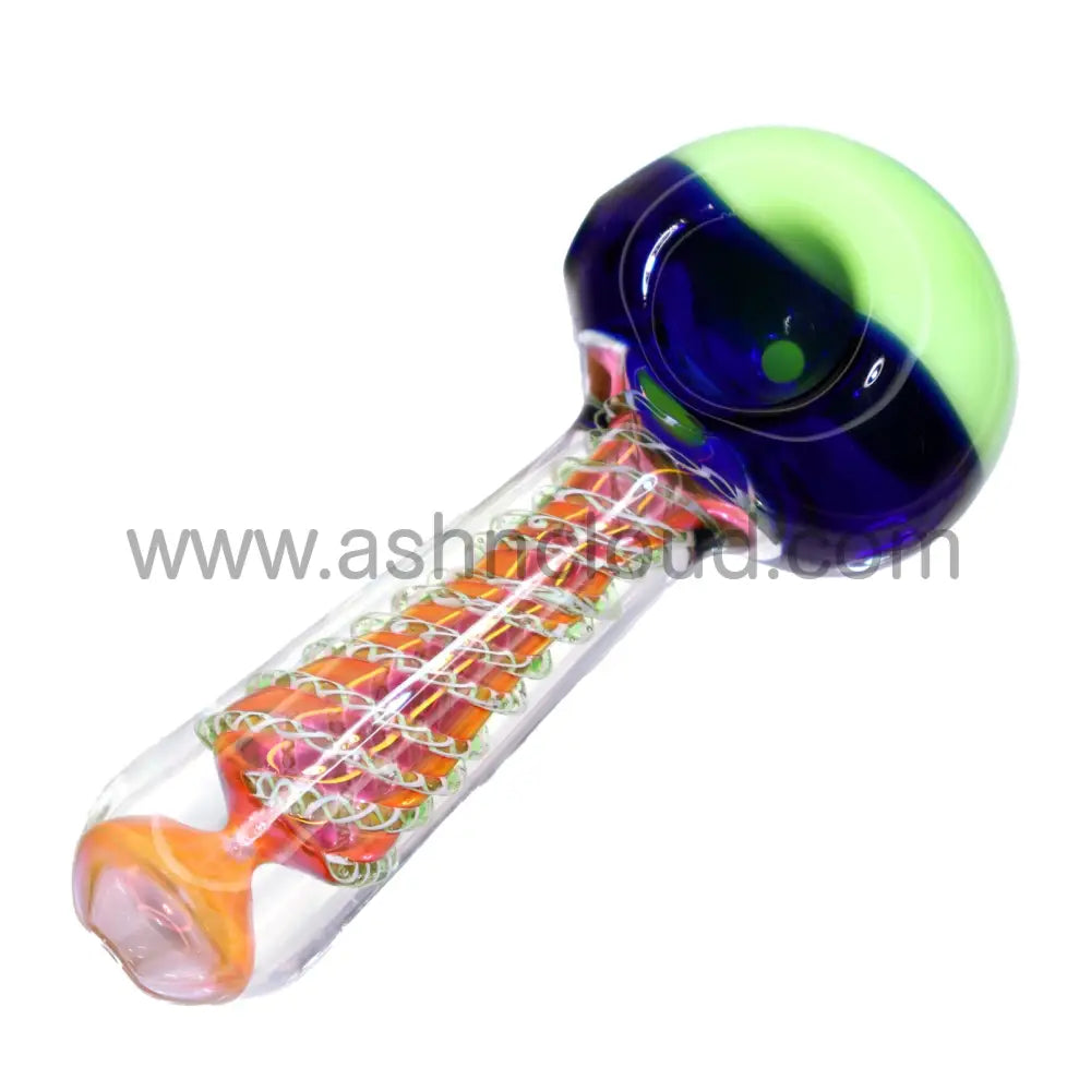 5 In - Twisted Orange Fancy Double Color Head Hand Pipe Spoon