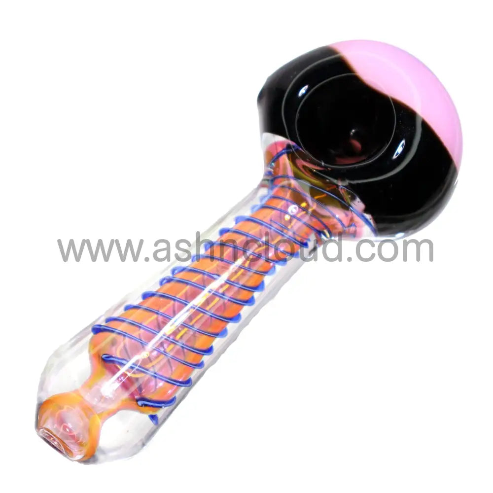 5 In - Twisted Orange Fancy Double Color Head Hand Pipe Spoon