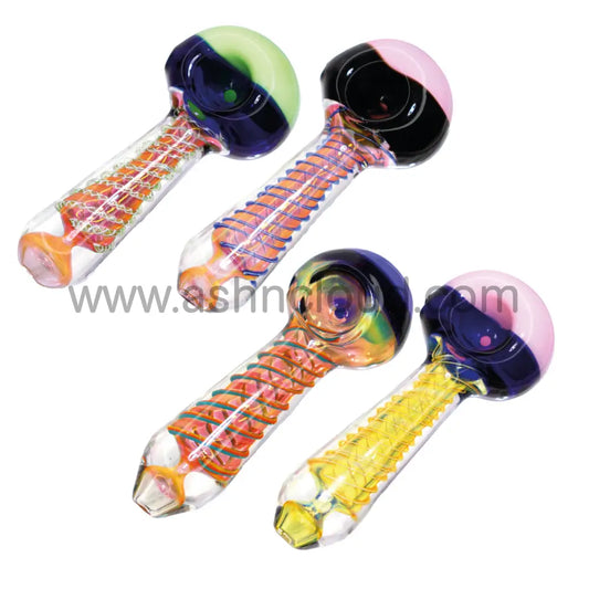 5 In - Twisted Orange Fancy Double Color Head Hand Pipe Spoon