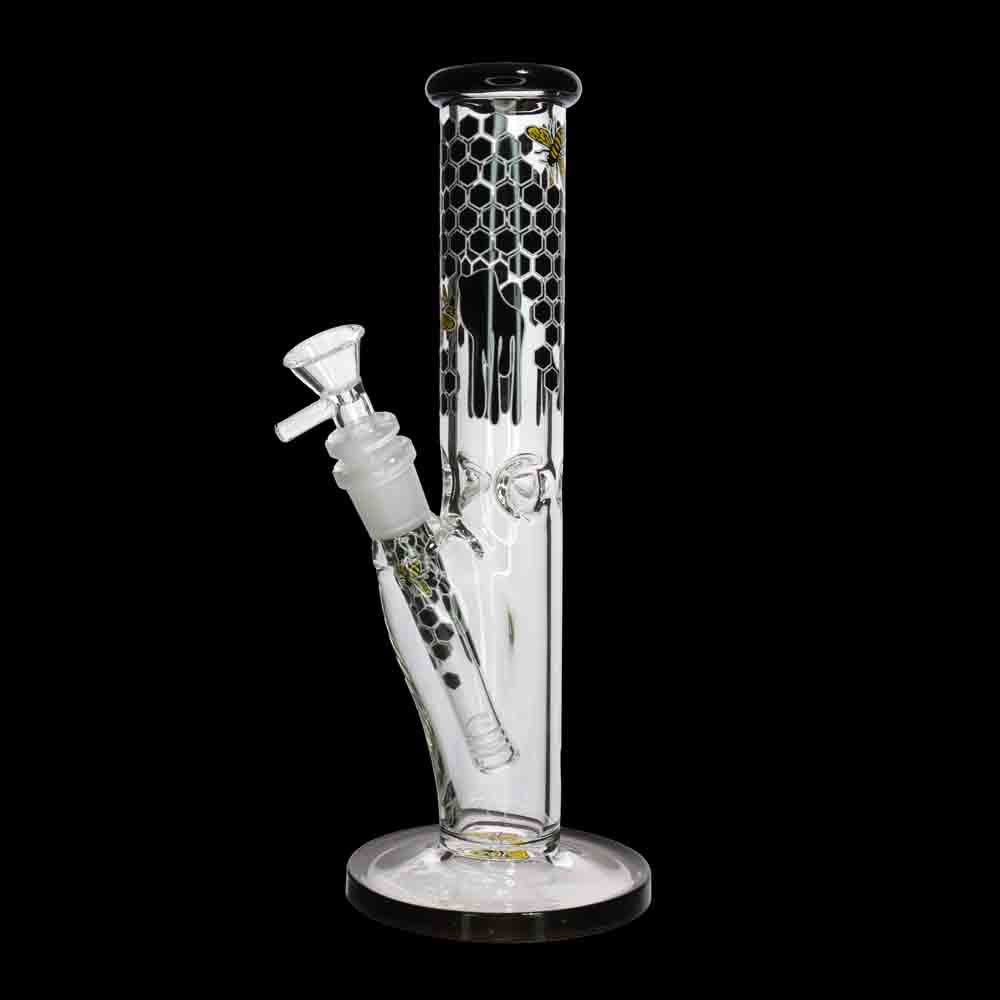 10" Straight Honeycomb Water Pipe | 5mm Thick | Bee & Honey Drip Design | Wholesale