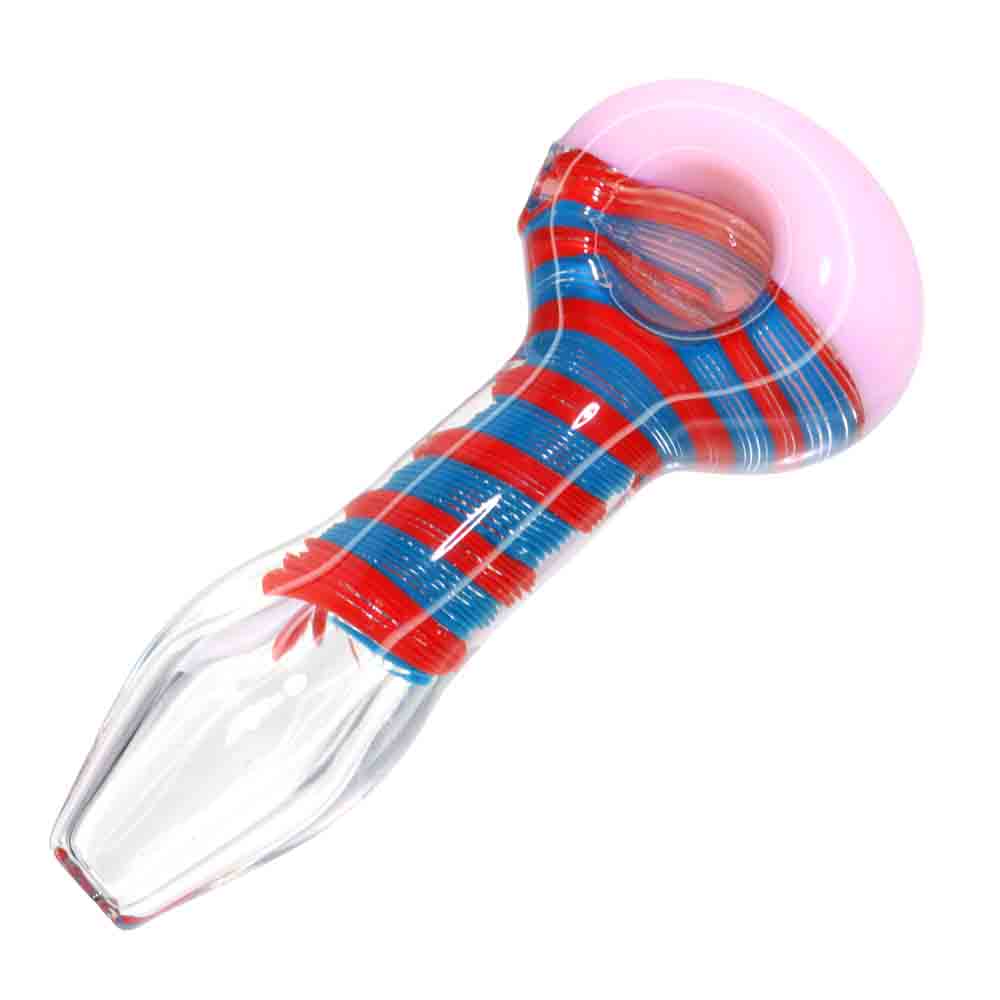 5.5" Heavy Wrap & Rake Glass Hand Pipe – Thick Spoon Pipe with Color-Wrapped Stem